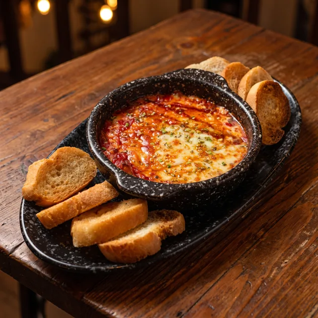 Cazuela de queso provolone fundido
